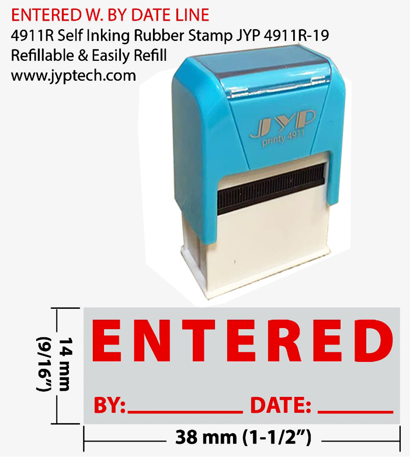 Entered w. By Date Line JYP 4911R Self Inking Rubber Stamp (Red Ink)