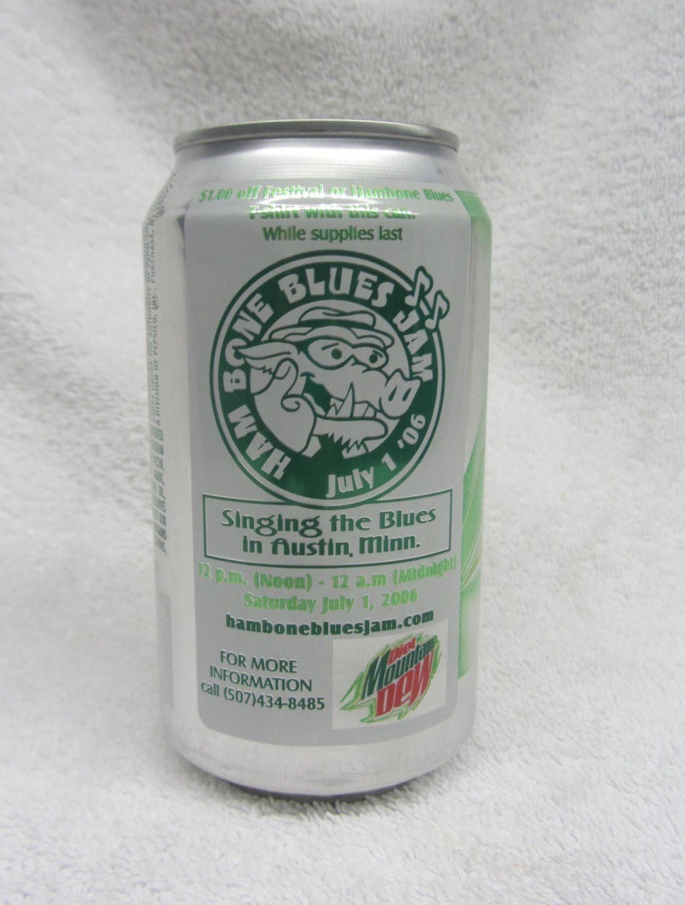 Vtg DIET Mountain Dew HAM BONE BLUES JAM 12 oz EMPTY can 2006 MT DEW ~ Ding