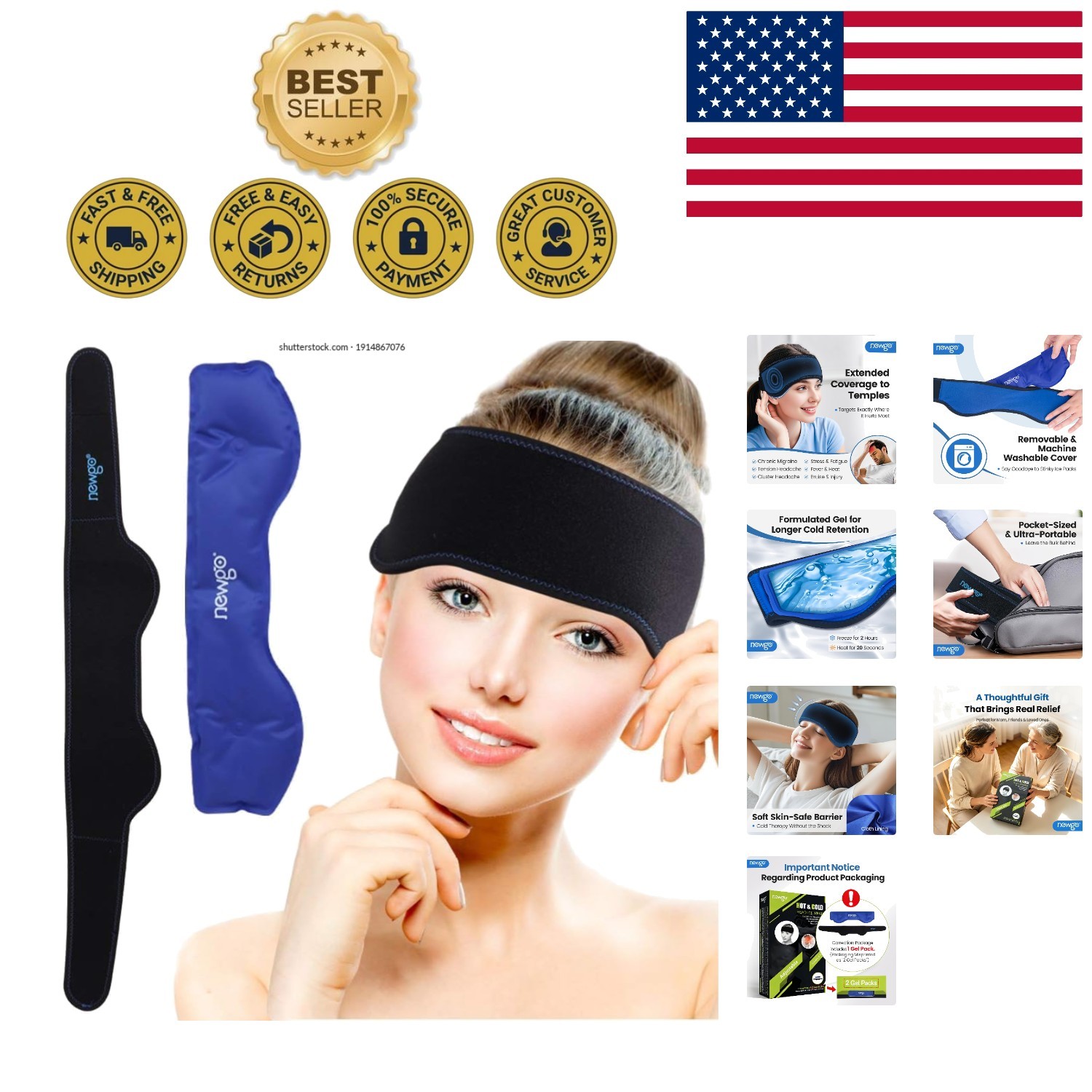Luxury Headache Ice Pack Wrap for Migraine Relief - FSA Eligible & Universal Fit