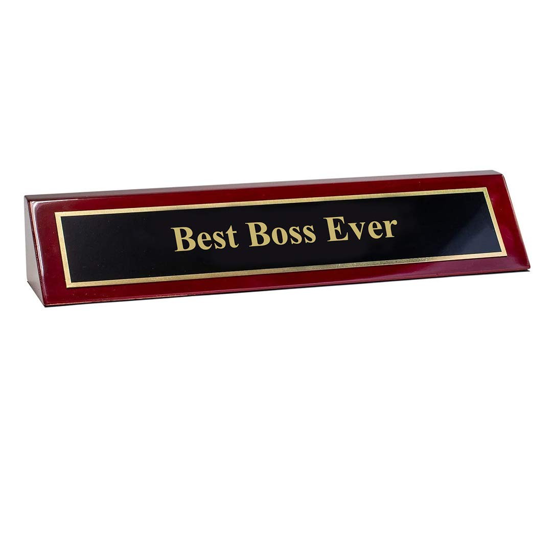 Piano Finished Rosewood Novelty Engraved Desk Sign 'Best Boss Ever', 2" x 8",