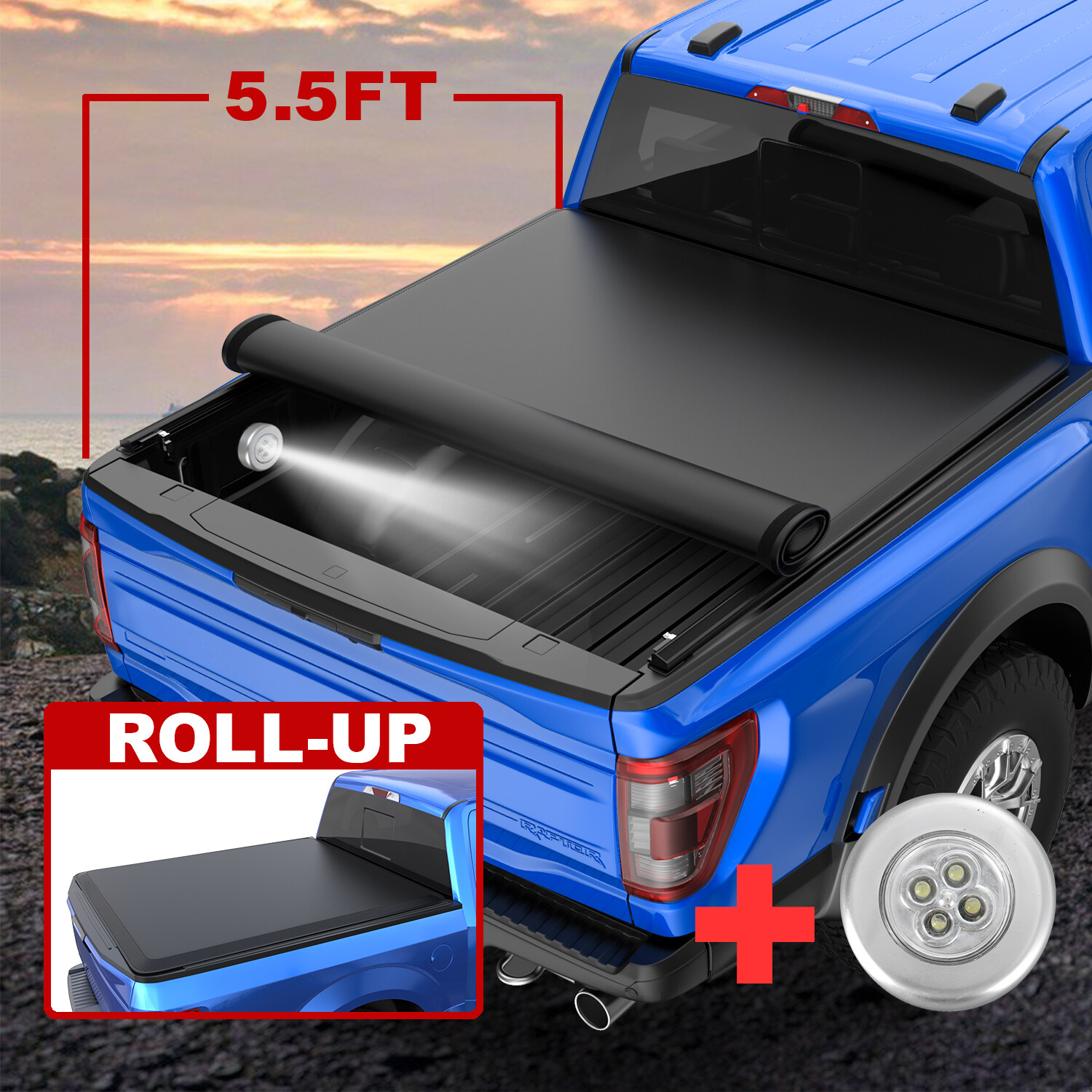 Soft Truck Tonneau Cover For 2000-2004 Dodge Dakota 5.5FT Bed Roll Up Waterproof