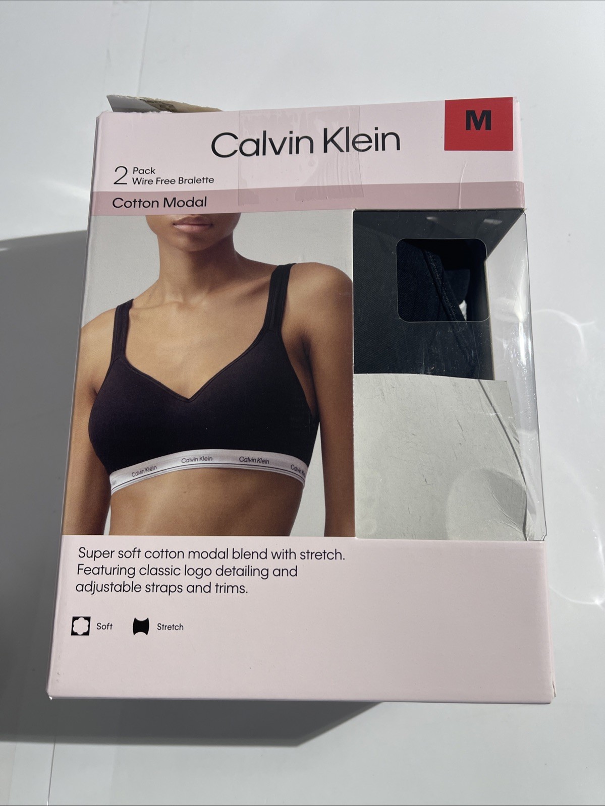 Calvin Klein Women's M 2 Pack Wire Free Bralette Cotton Modal Black/White