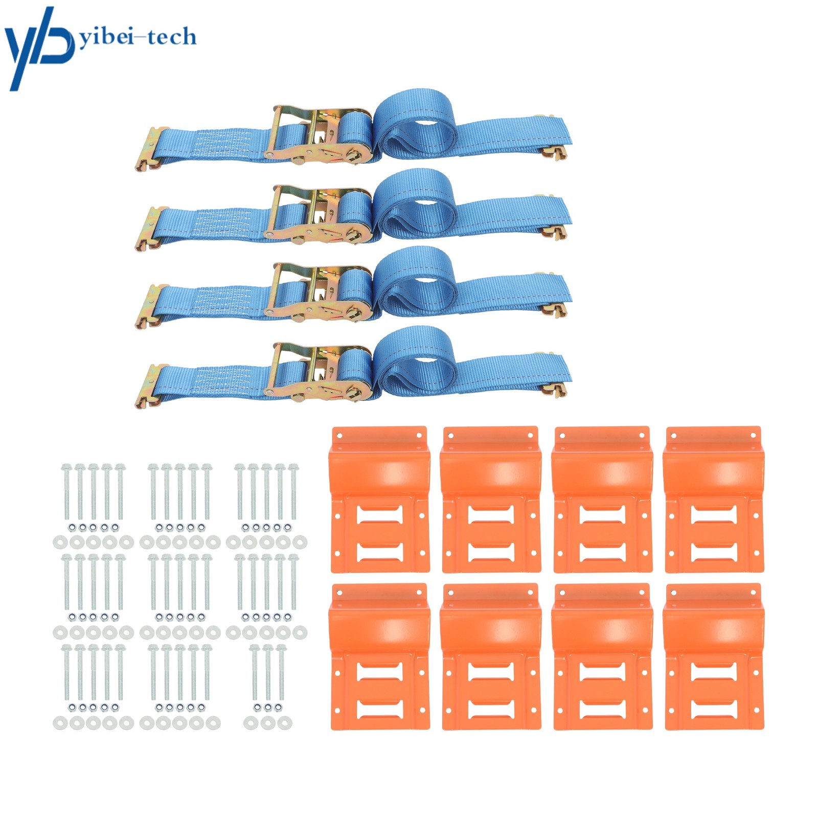 2 Pack Wheel Chock Tie Down E Track System Blue Ratchet Strap For Trailer ATV