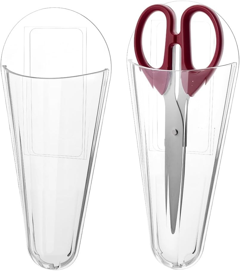 2Pack Clear Plastic Scissor Holder Wall Mounted Transparent Adhesive Storage ...