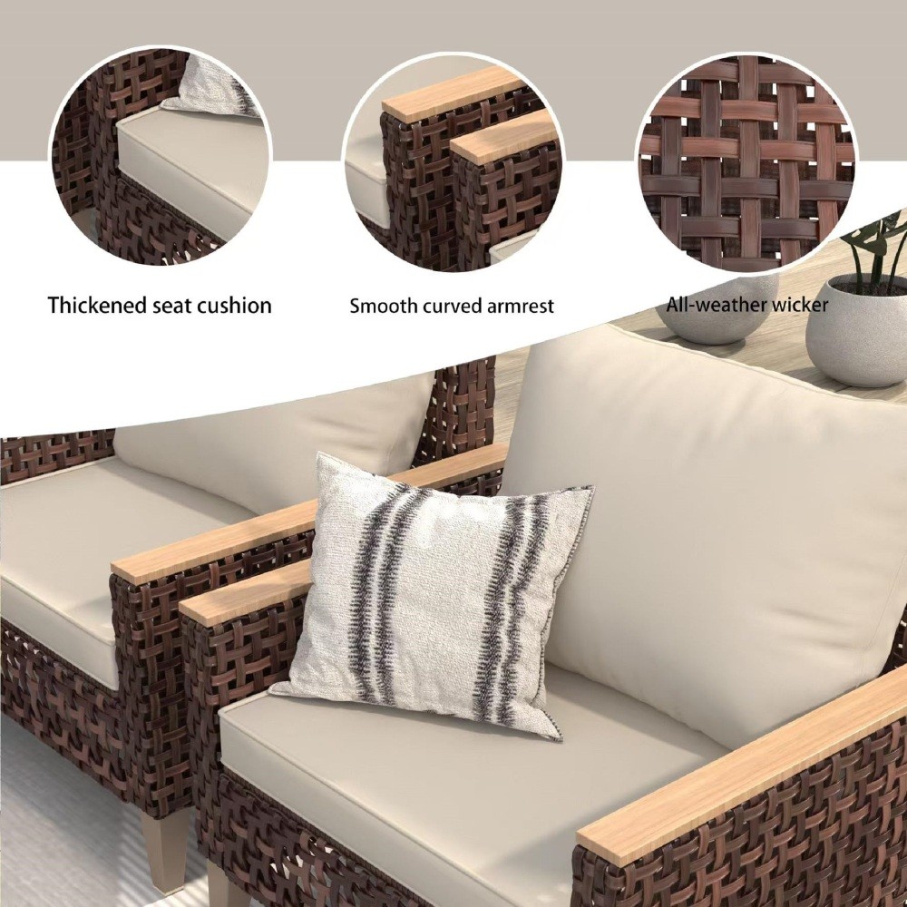 7-Piece Rattan Patio Furniture Set w/ 4" Cushions, White, Weather Resistant