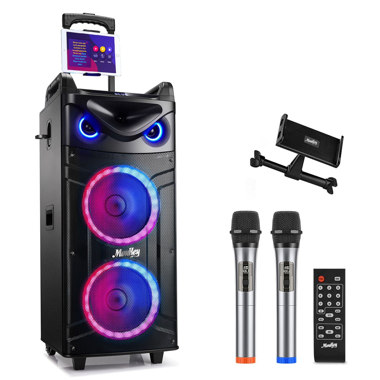 Moukey MTs210-1 Portable Speaker 280W Bluetooth Sing Machine Double 10" Woofer