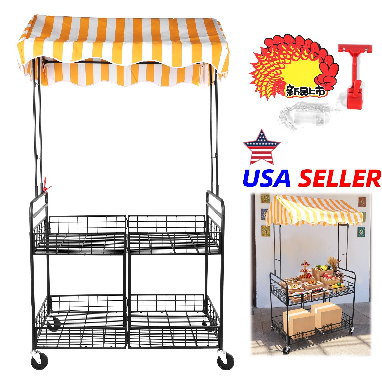 Portable Market Street Food Vendor Stalls Pushcart Mobile Cart for Stalls NEW