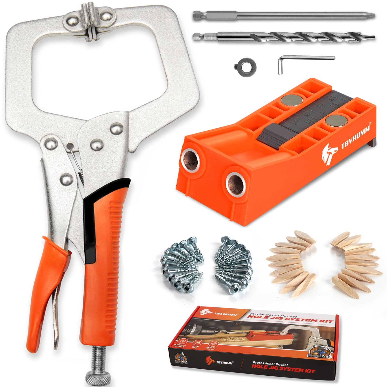Pocket Hole Jig System Kit, Pocket Screw Jig with 11 Inch Clamp, Square Driver B
