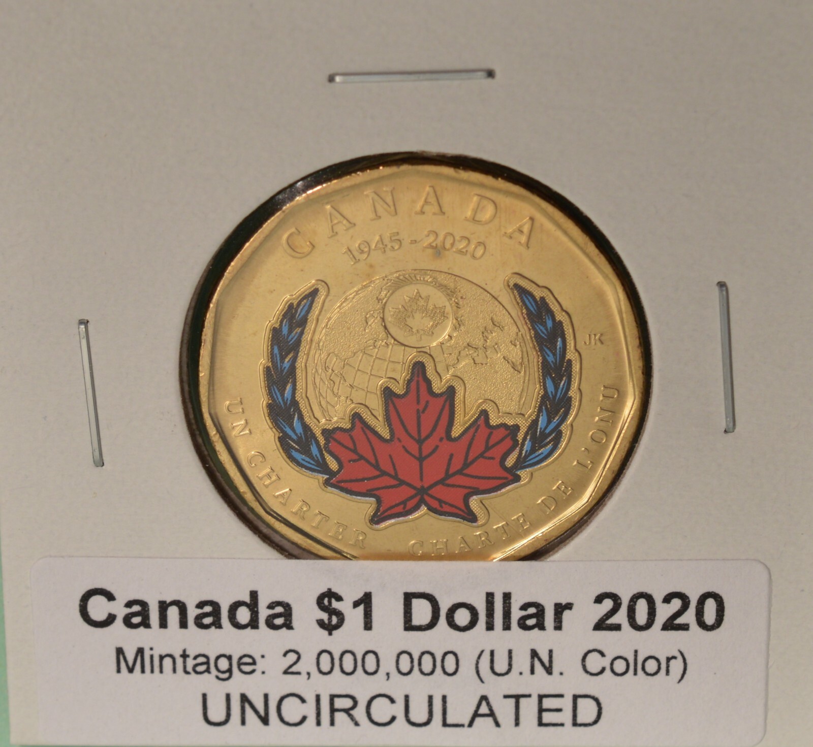 2020 Canada Loonie - U.N.  - COLORED - BU UNC - from mint roll  🇨🇦🇨🇦