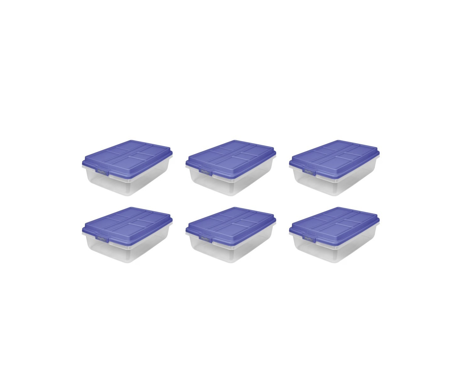 Hefty 40 Qt Clear Storage Bin Blue Hi-Rise Lid 6 Pack