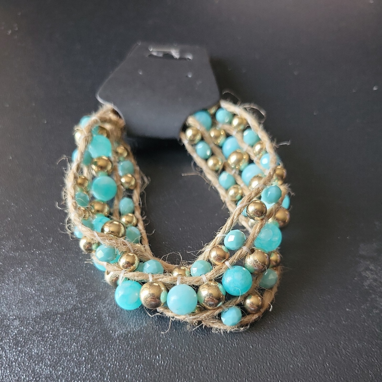 Handcrafted  Braided Bracelet with  Leather Cord And Colored Glass Beads.