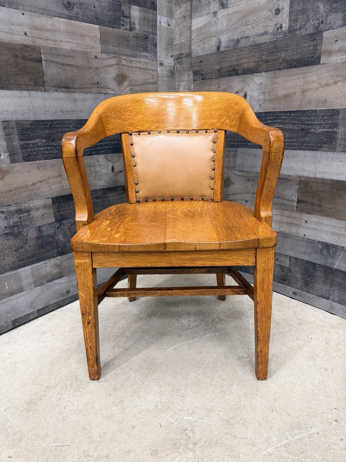 Antique Bankers Chair Solid Wood Juror Lawyer Library Armchair I Padded Office