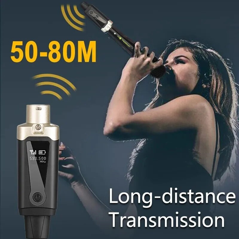 Wireless Microphone System XLR Mic Adapter Converter UHF Automatic Transmitter