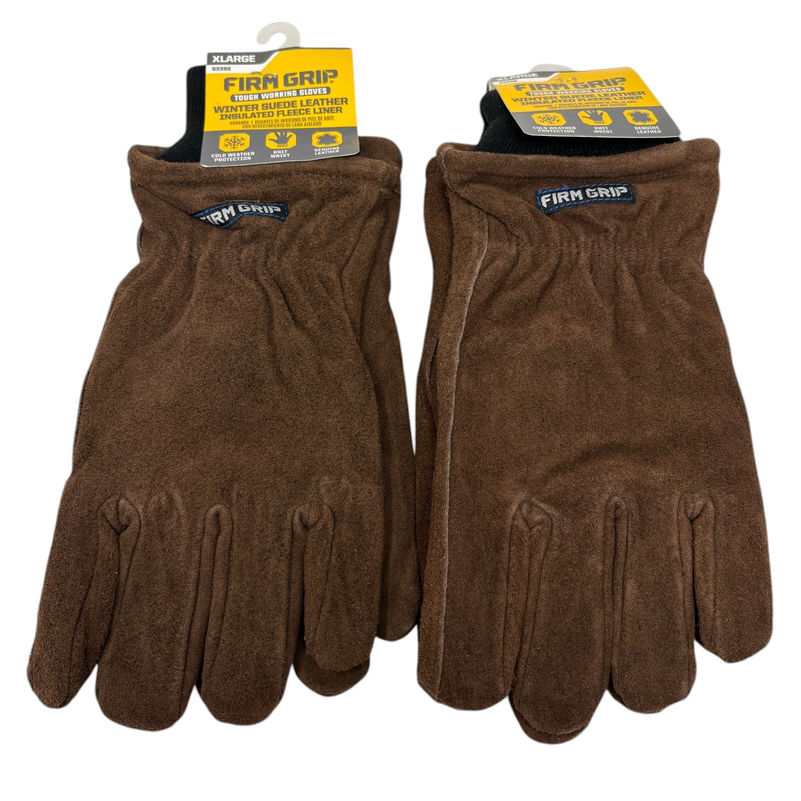 Lot Of 2 - XL FIRM GRIP Winter Suede Leather Work Gloves Insulated Fleece