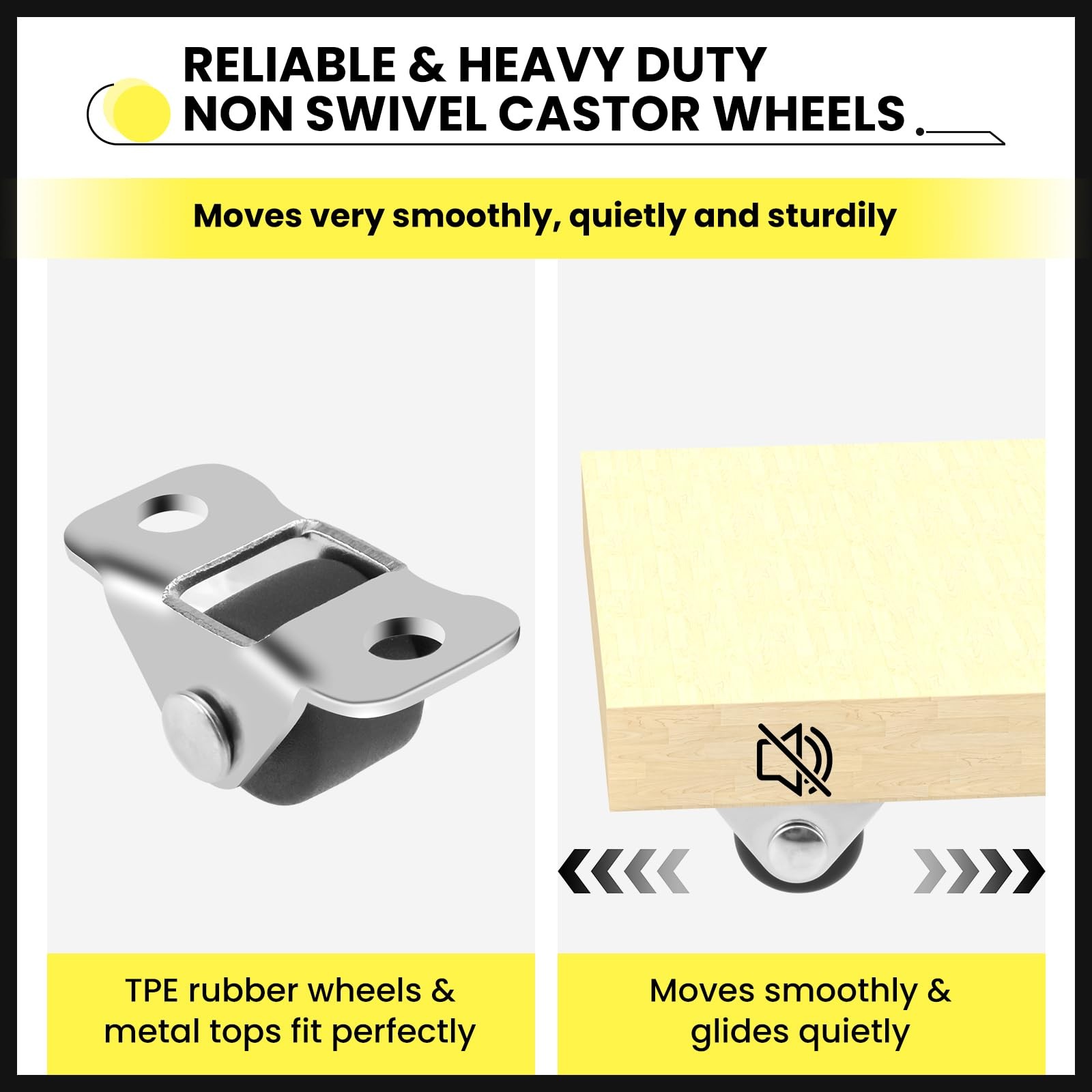 8 Pcs 1/2 Inch Mini Fixed Caster Wheels,Low Profile Single Direction Tiny Wheels