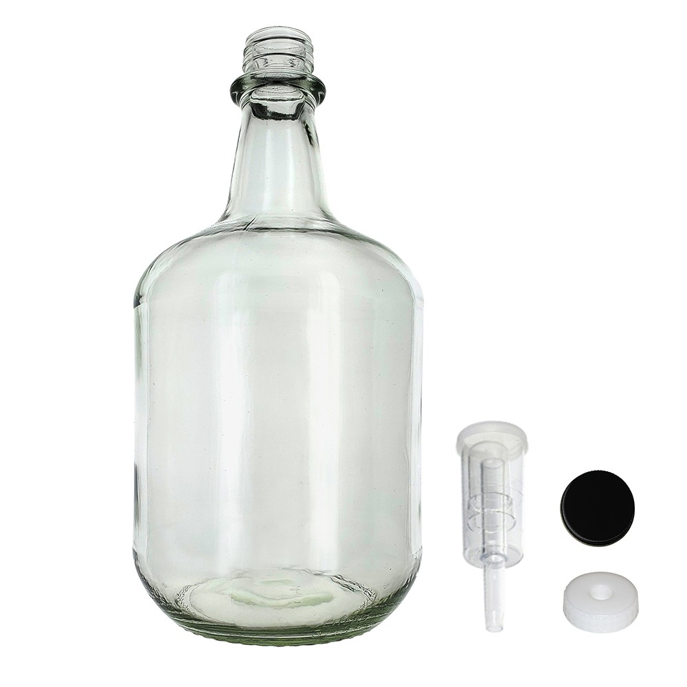 3L Jug Flint - White Cap with Hole, Econo Three-Piece Airlock, and Black Metal