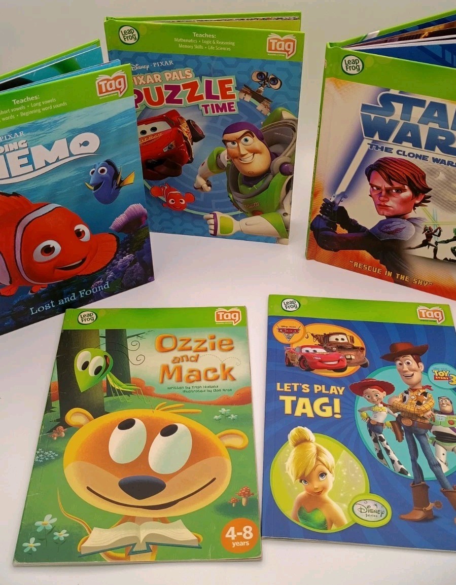 Leapfrog Tag 5pc.book lot-Starwars, Finding Nemo, Ozzie & Mack,Play Tag,Puzzles