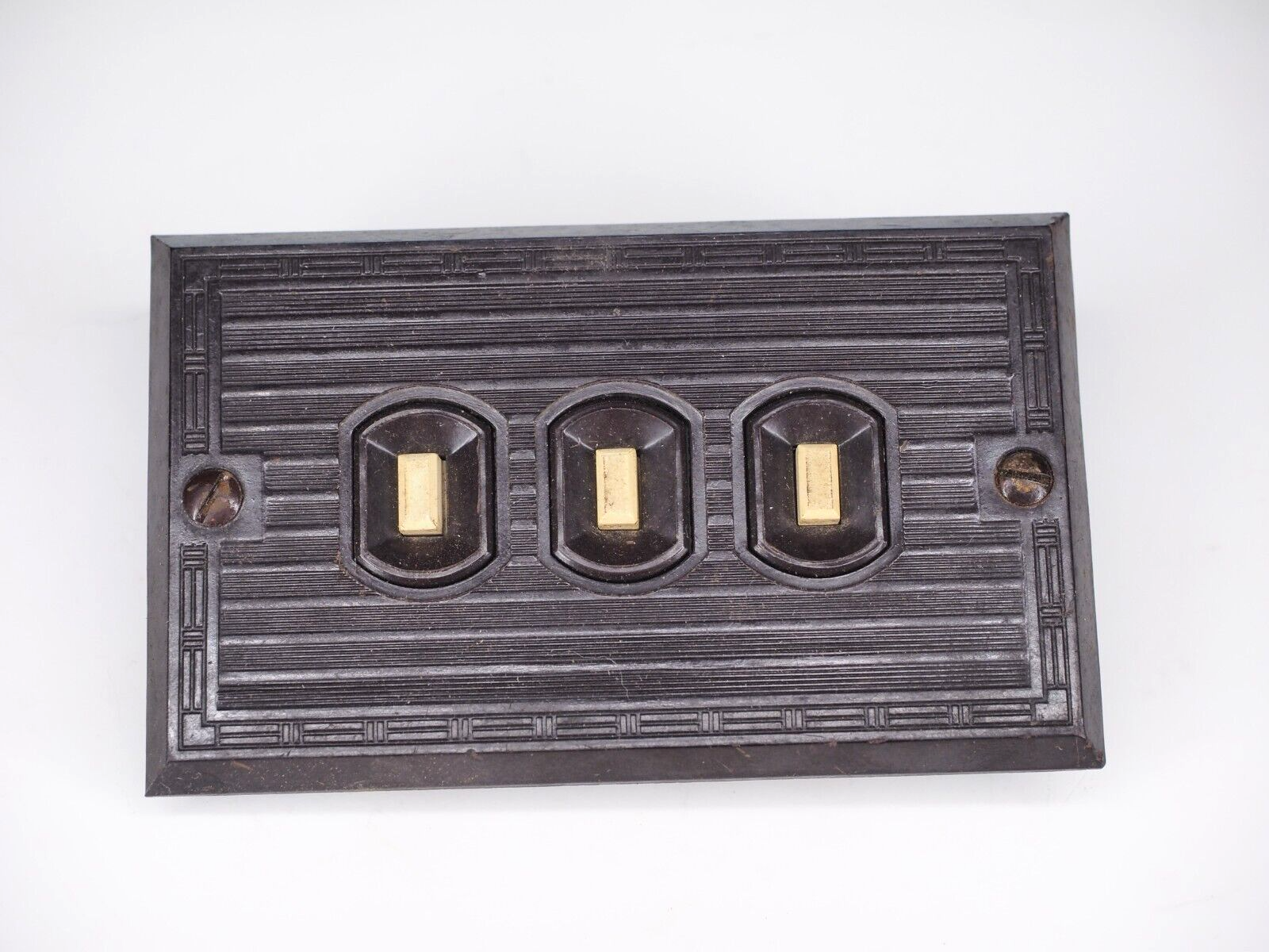 Antique bakelite push three button switch plate and switch