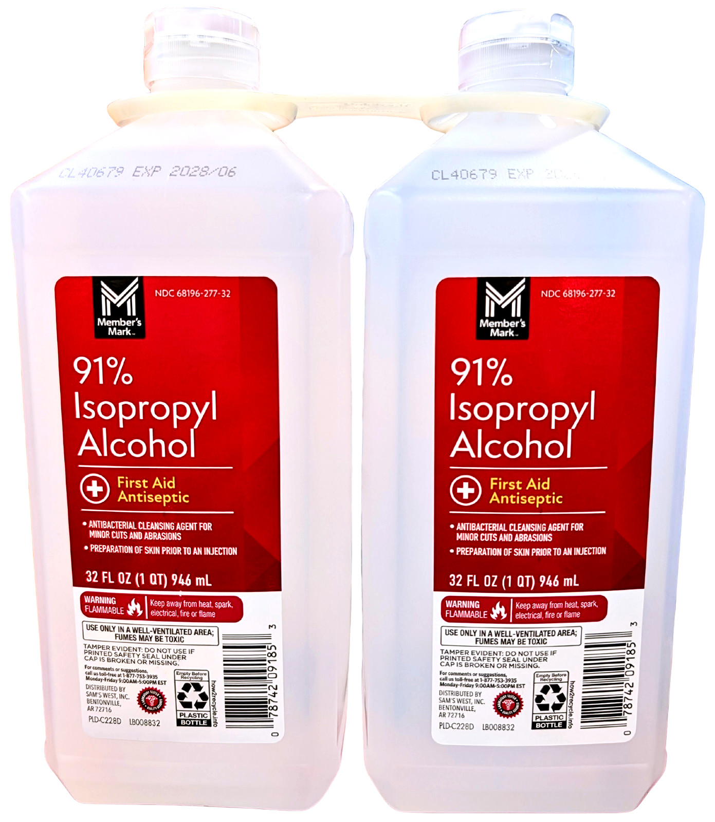 Member's Mark 91% Isopropyl Alcohol 2 x 32 Fl Oz EXP 06/2028