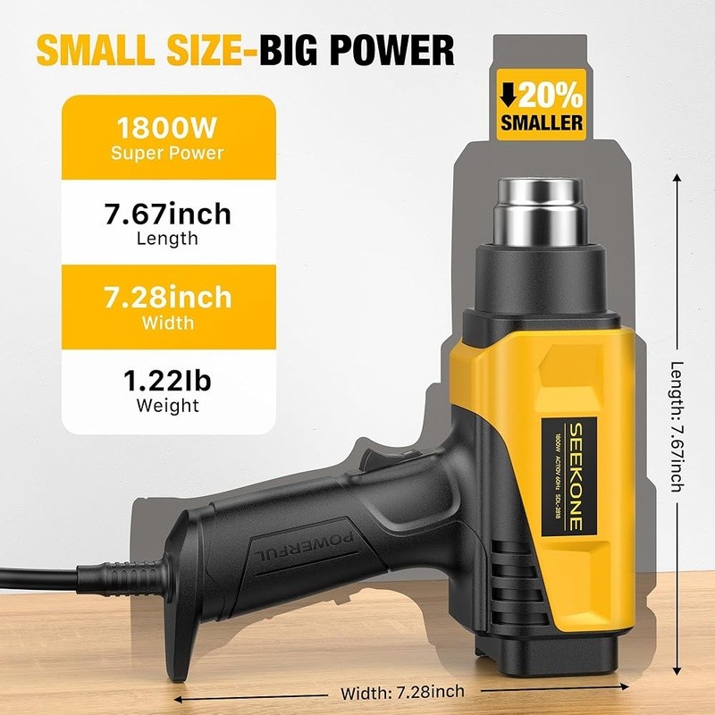 1800W Heat Gun LCD Display Adjustable Temp Airflow Nozzles Portable Tool New