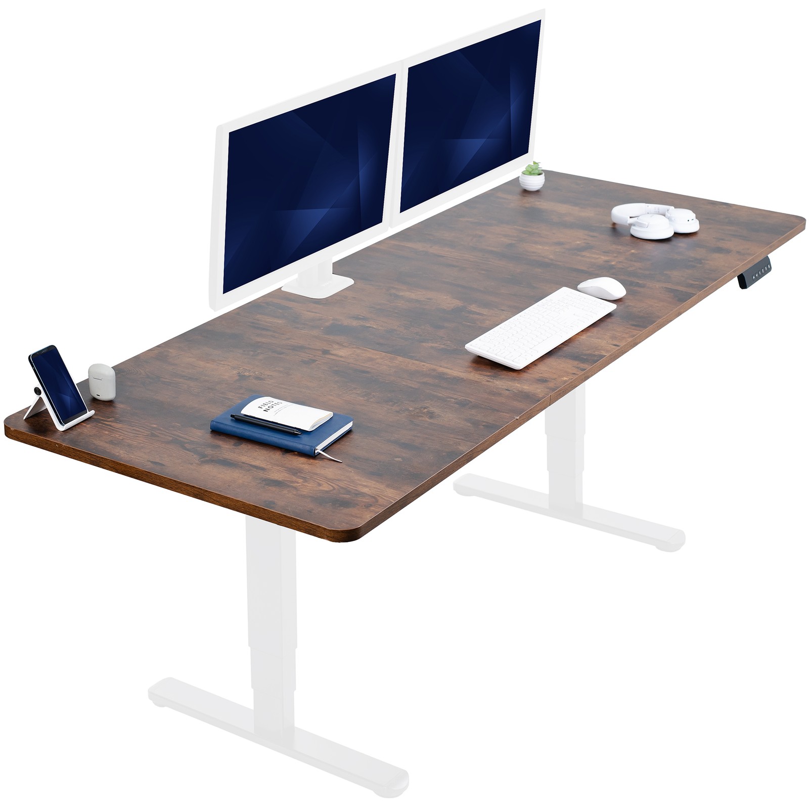 VIVO Electric 83” x 30” Stand Up Desk, Vintage Brown Table Top, White Frame