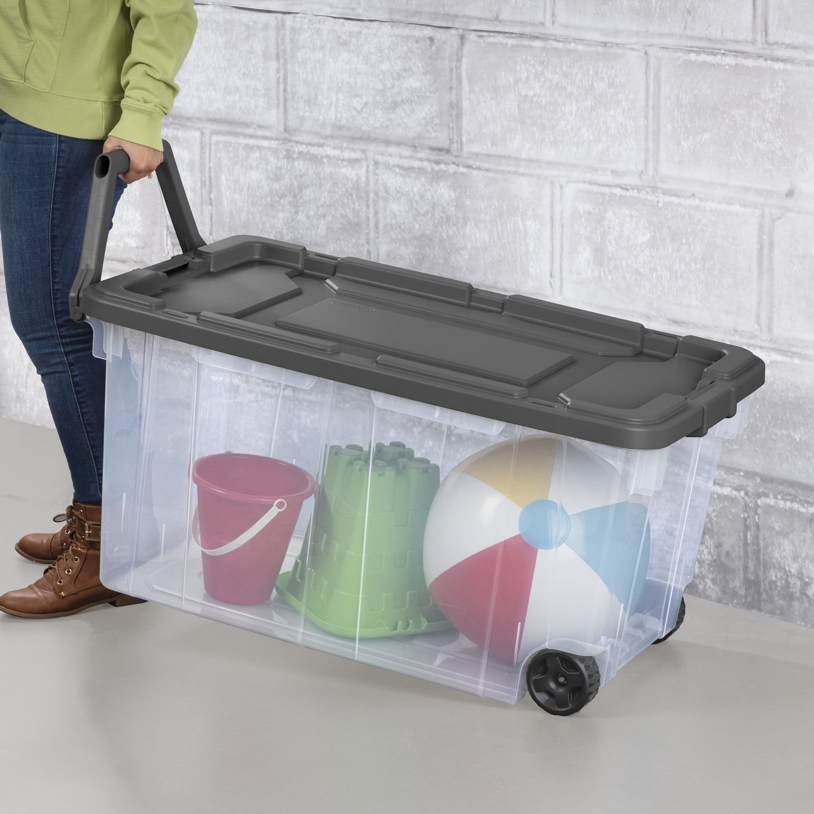 (2 pack 160 Quart Extra-Large Wheeled Storage Bin Clear Storage Container W/
