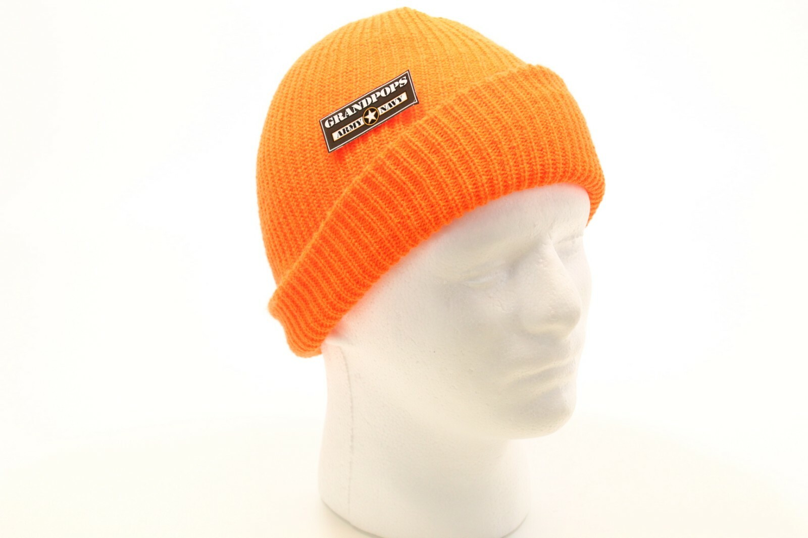 HUNTERS ORANGE ACRYLIC KNIT HAT MADE IN USA