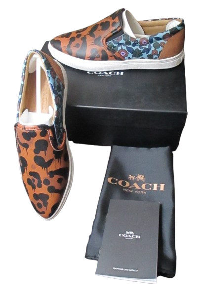 Coach WildBeast Nappa Women's Slip-On Sneakers Shoes 6M Brown/Mist (Turq) Q8807