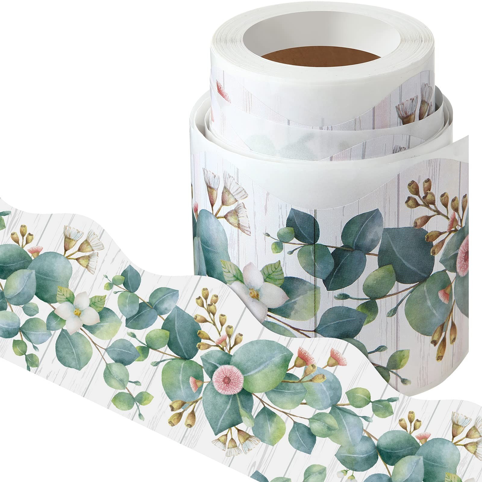 Self Adhesive Border Eucalyptus Die-Cut Bulletin Board Border Trim Leaves Tri...