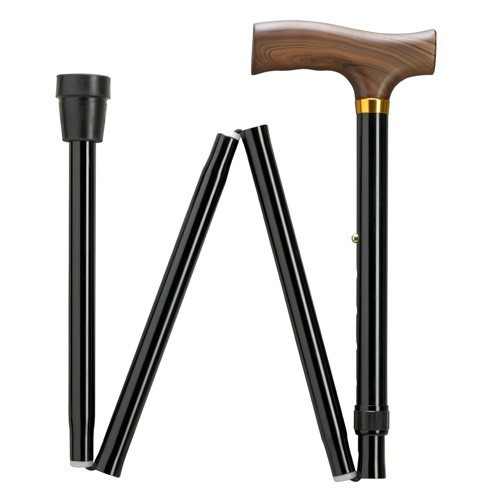 Extra Long Adjustable Black Aluminum Folding Wood Handle Cane For Extra Tall Men