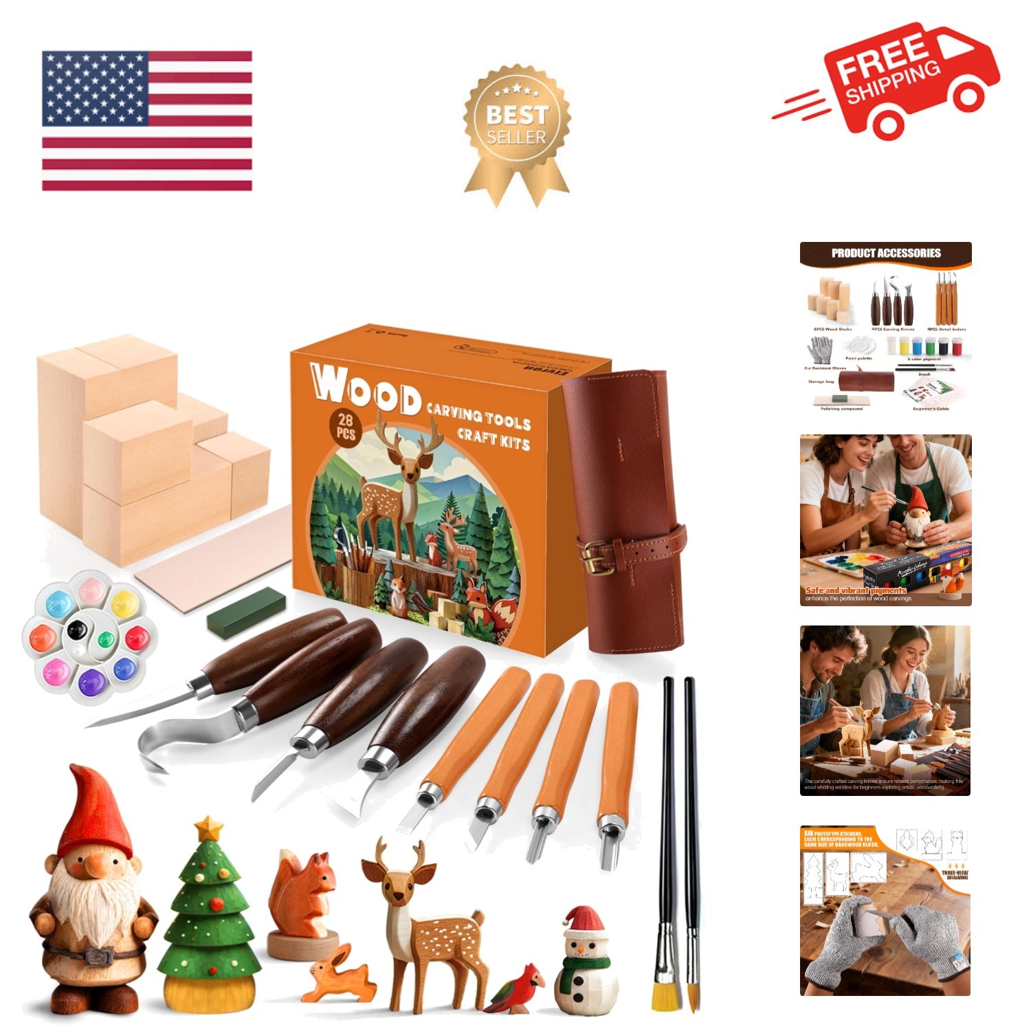 Wood Carving Kit for Beginners - Whittling Kit with Wood Blocks - Carving Too...