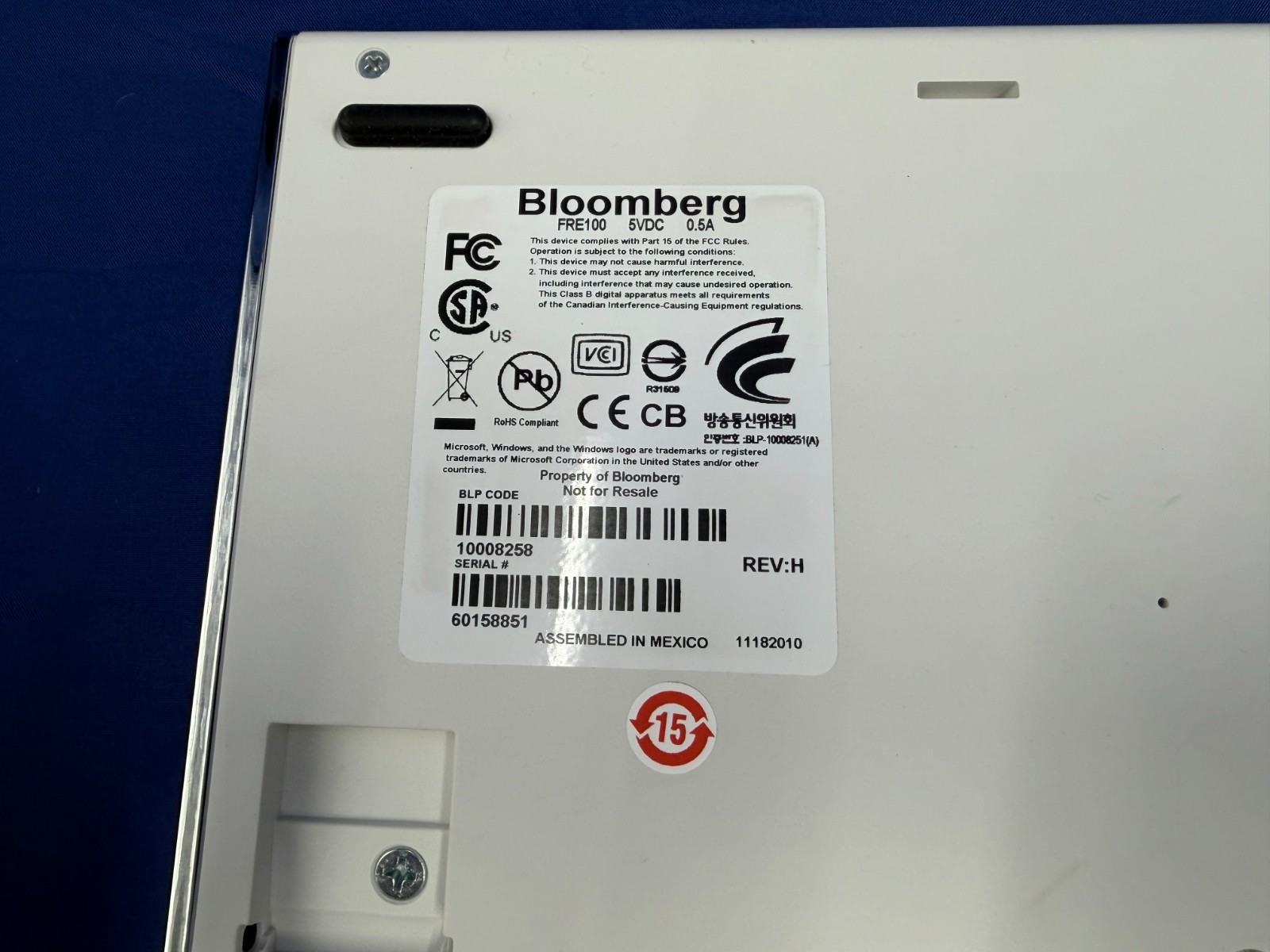 Bloomberg FRE100 Starboard Financial Terminal Keyboard White TESTED