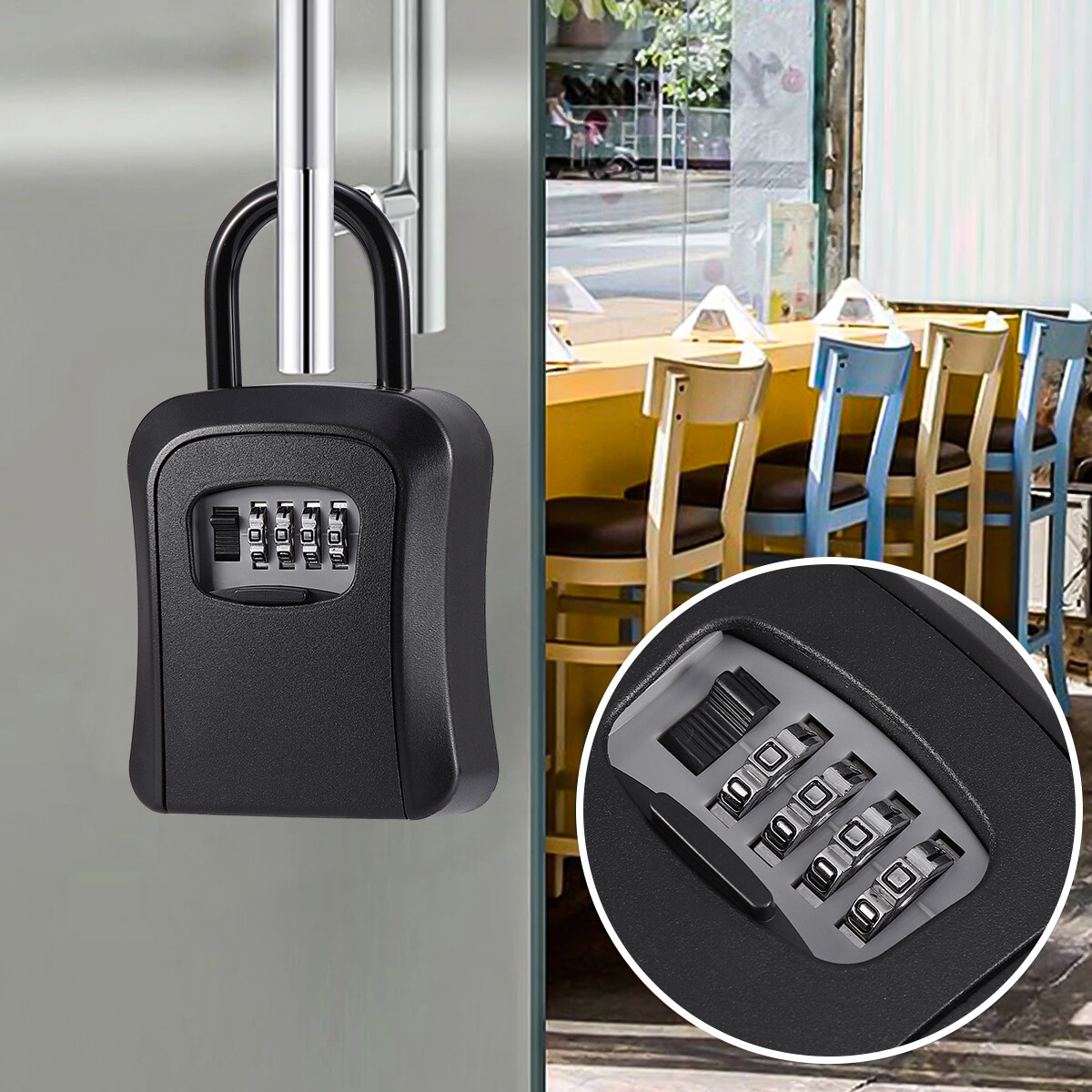4-Digit Combination Key Safe Lock Box Portable Wall-Mounted Security Storage Box