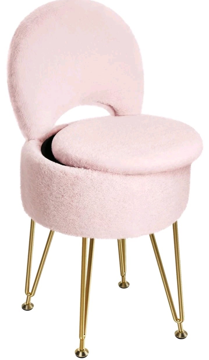 GREENSTELL Taburete Small de tocador con almacenamiento y respaldo plegable Rosa