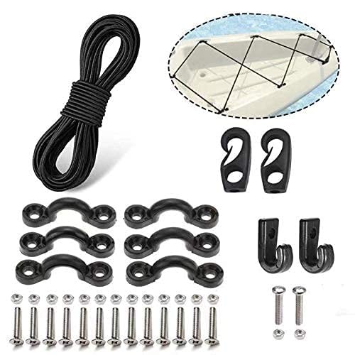 Premium Kayak Bungee Cord Deck Rigging Kit 8 Feet Black with Screws and 2 J-H...