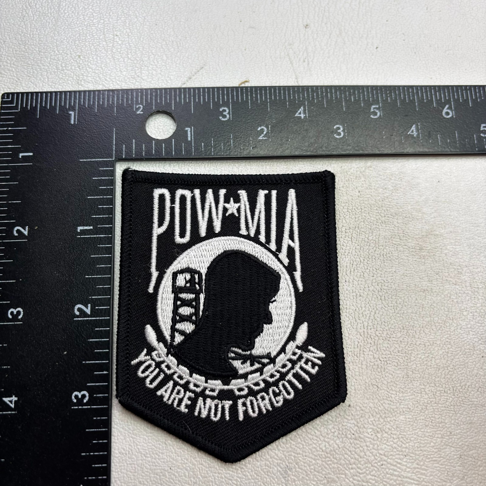 White On Black POW-MIA YOU ARE NOT FORGOTTON Embroidered Patch (Military) 621J