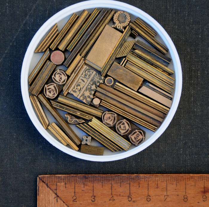 Lot of brass ornaments lines bookbinding gilding bookbinder leather Art Nouveau