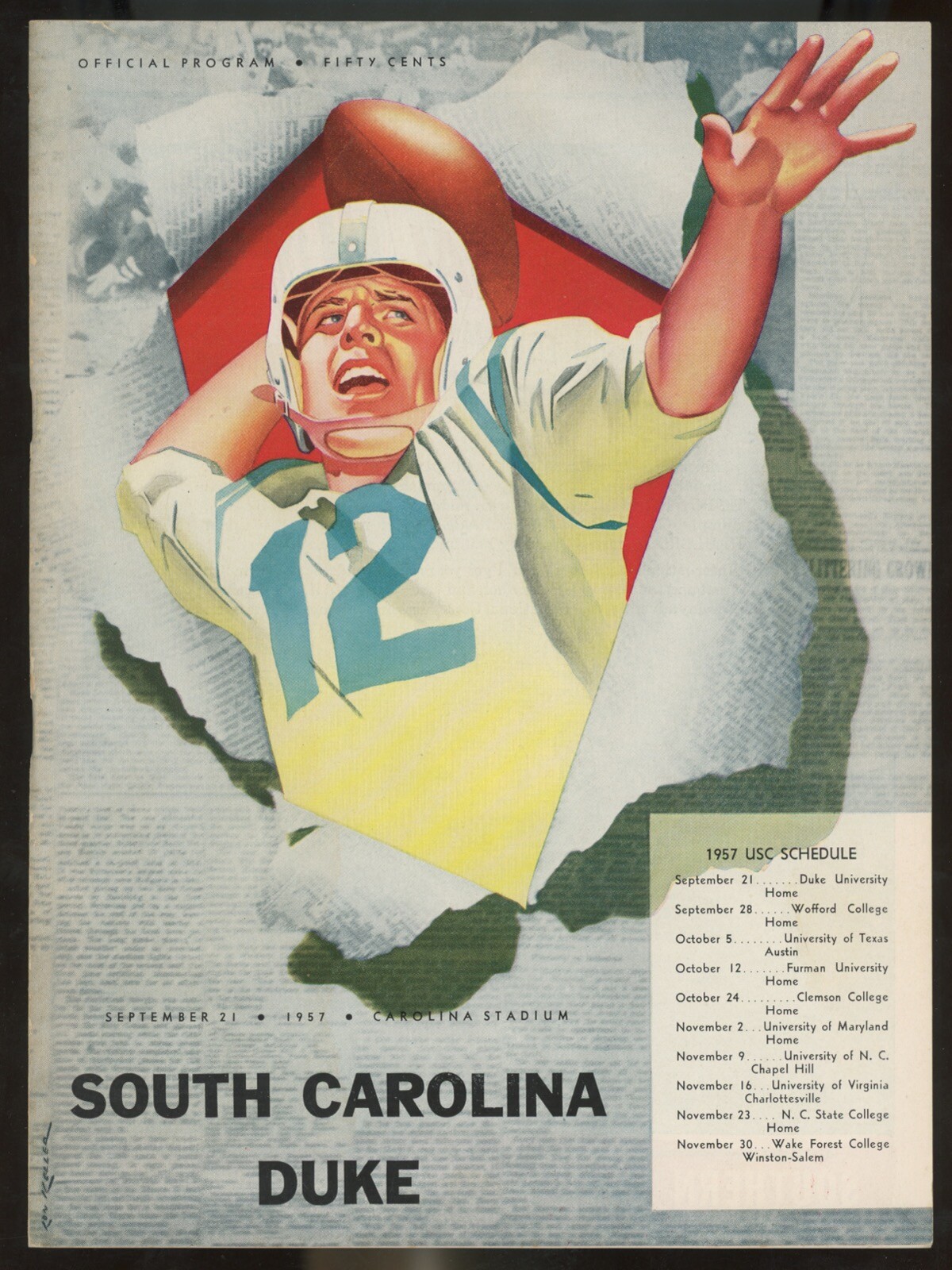 9/21/57 Duke University vs. South Carolina Program at Carolina  Stadium
