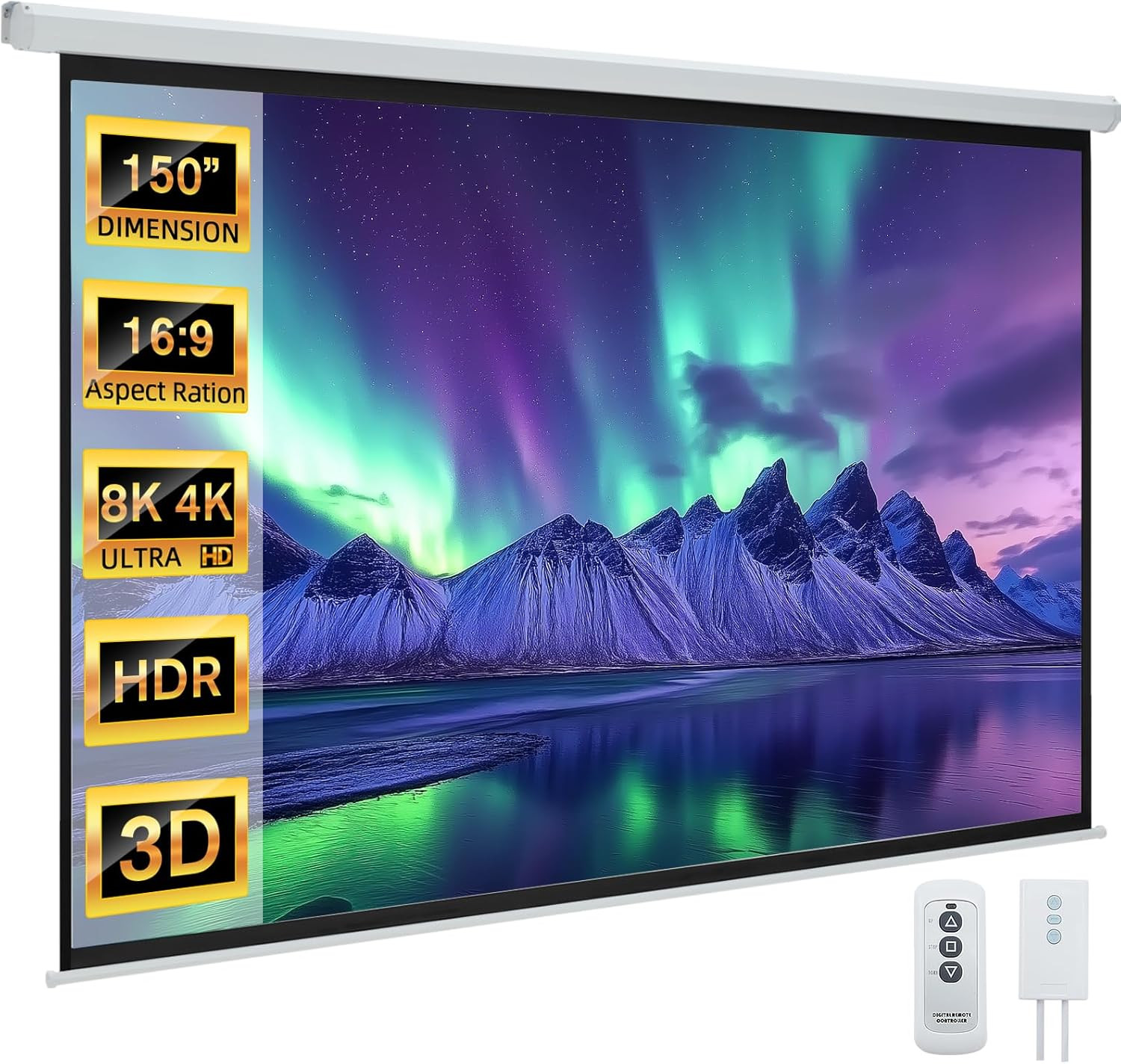150" Projector Screen Motorized 16:9 4K HD Pull down Retractable Screen