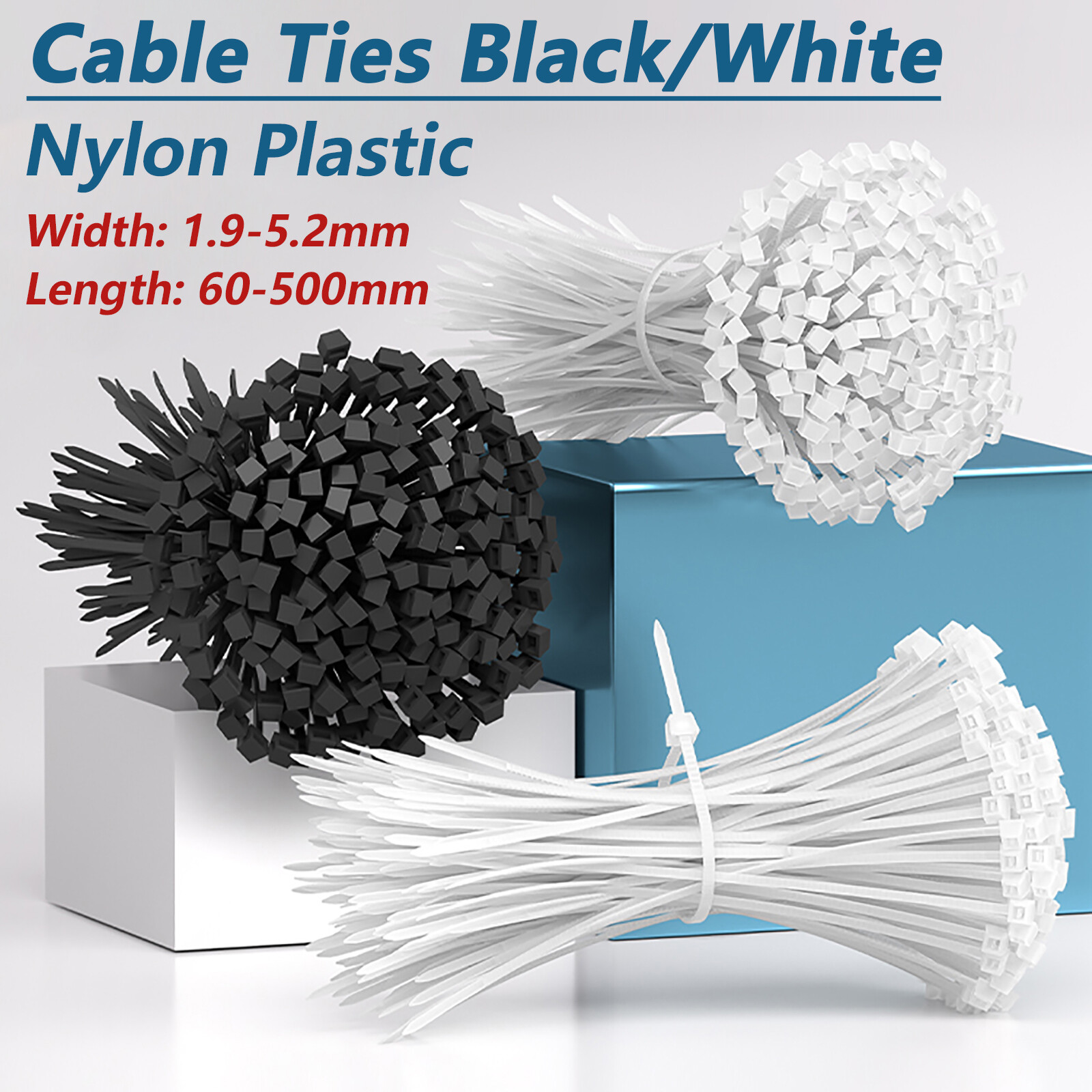 Cable Ties Black/White 60/80/100-600mm Nylon Plastic Zip Tie Wraps Various Sizes