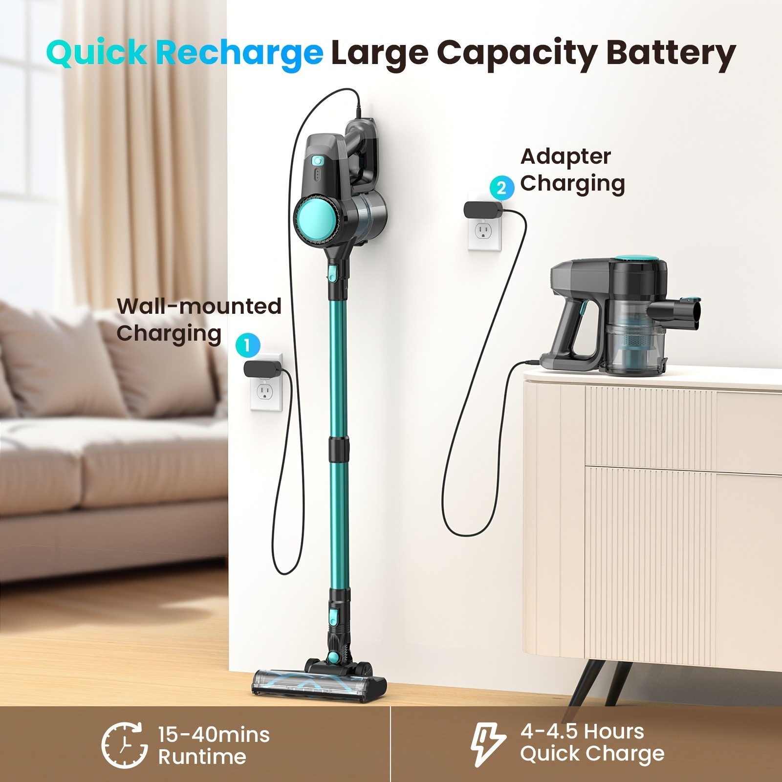 INSE N3T Cordless Stick Vacuum Cleaner, 180W Powerful Suction Rechargeable 2200m