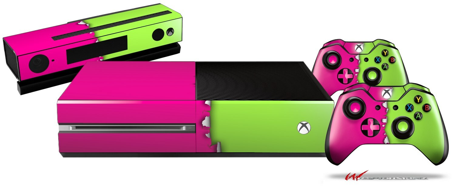 Ripped Colors Hot Pink Neon Green Skin for XBOX One System