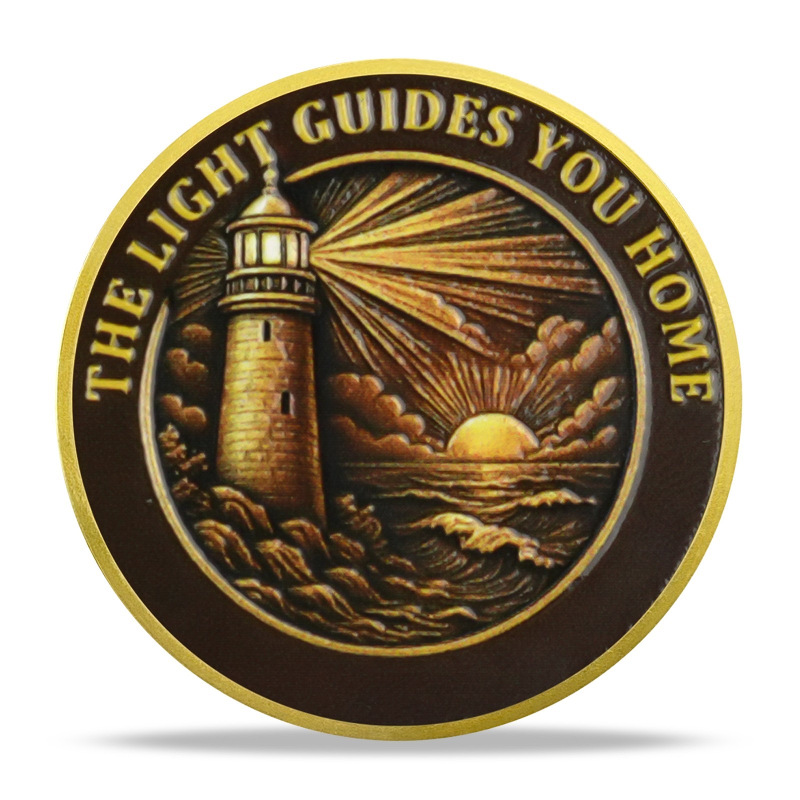 Inspirational Lighthouse & Sailing Ship Challenge Coin – Faith Hope Courage