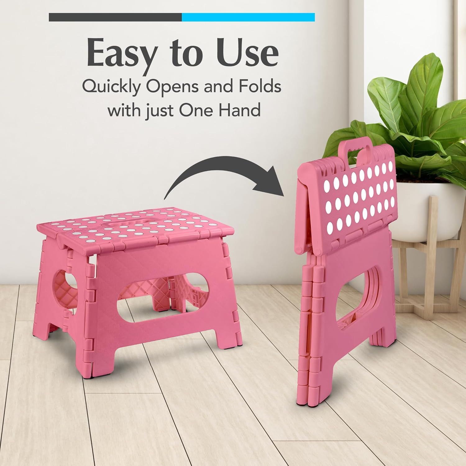 Folding Step Stool for Adults & Kids, 9 Inch Sturdy Plastic Step Stool Foldable