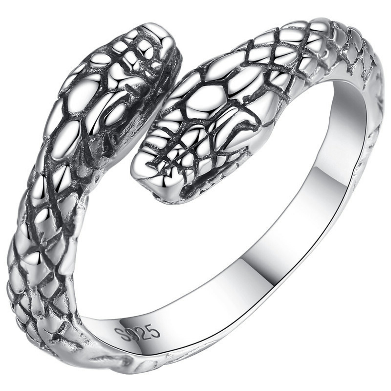 Retro Distress Snake Ring for Men and Women Double Snake Head Open Ring