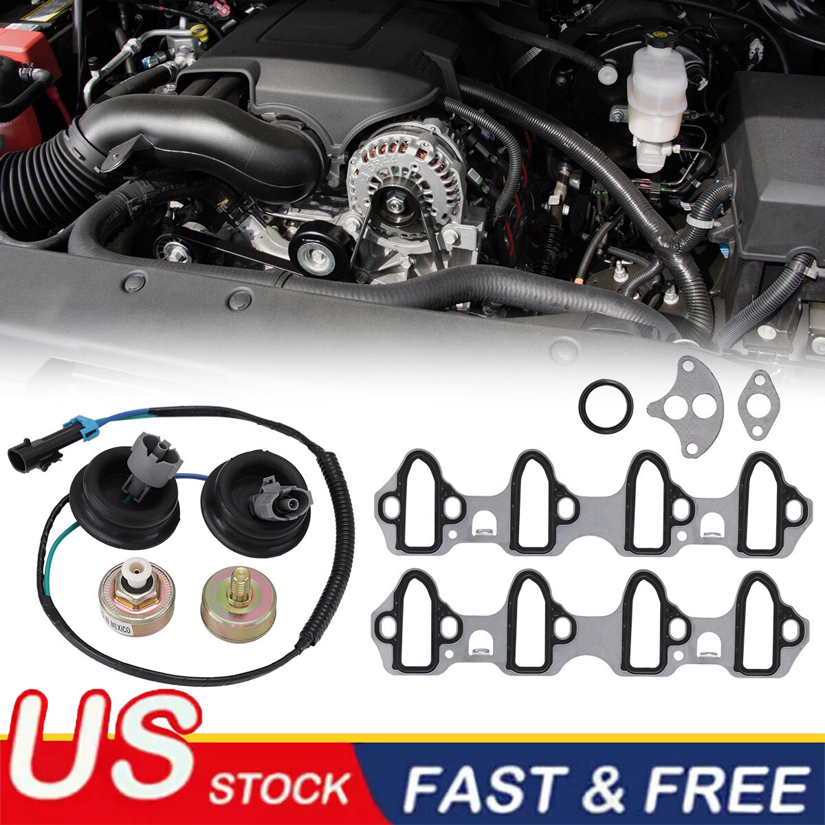 Knock Sensor with Harness Kit Set For Chevrolet GMC Cadillac Hummer 5.3L / 6.0L