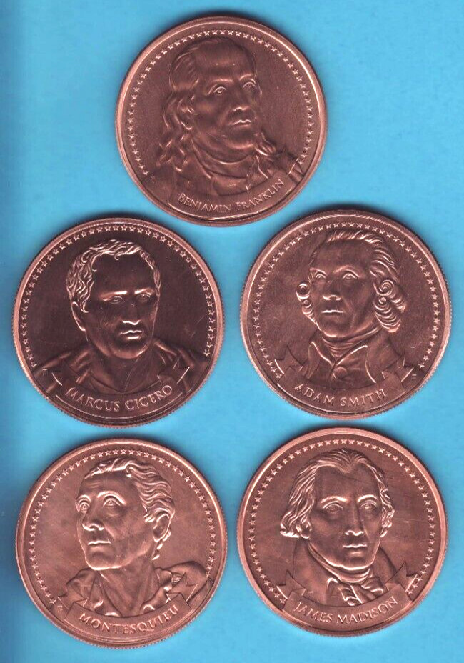 FOUNDERS OF LIBERTY Series 1 oz  Copper Rounds  5 COIN SET   "Limited"  Mintage
