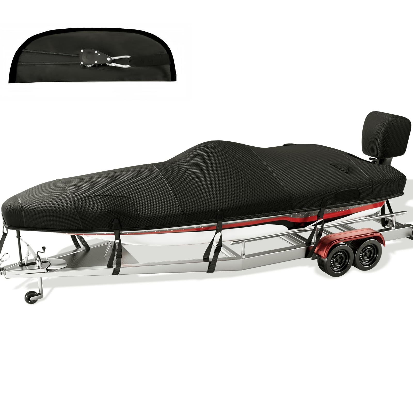 1200D Ratchet Custom Trailerable Bass Boat Cover 14-16ft,Black | Ratchet to F...