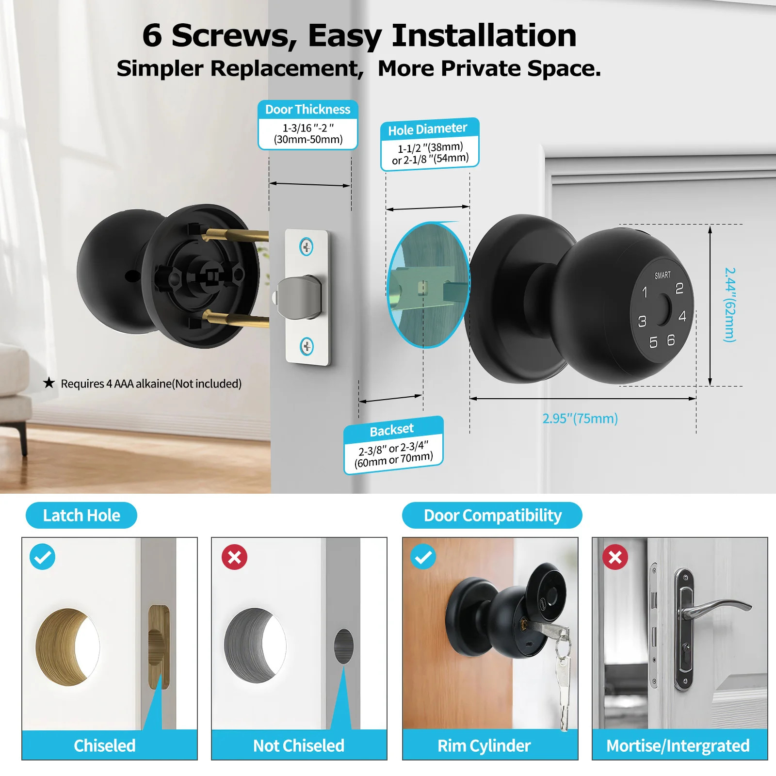 Ball-Shaped Smart Lock Fingerprint App-Controlled Passcode ElectronicTouchscreen