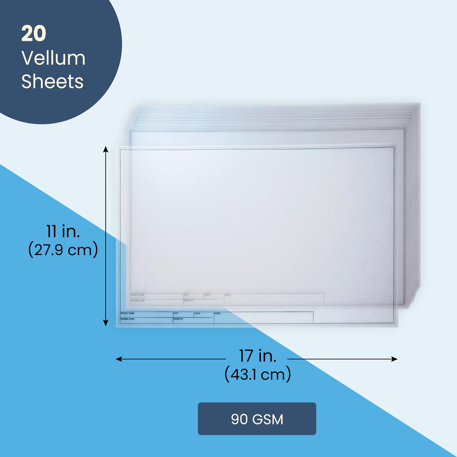 Architectural Drafting Vellum Paper Sheets - 11 x 17 in, 20 Sheets - Plain Tr...